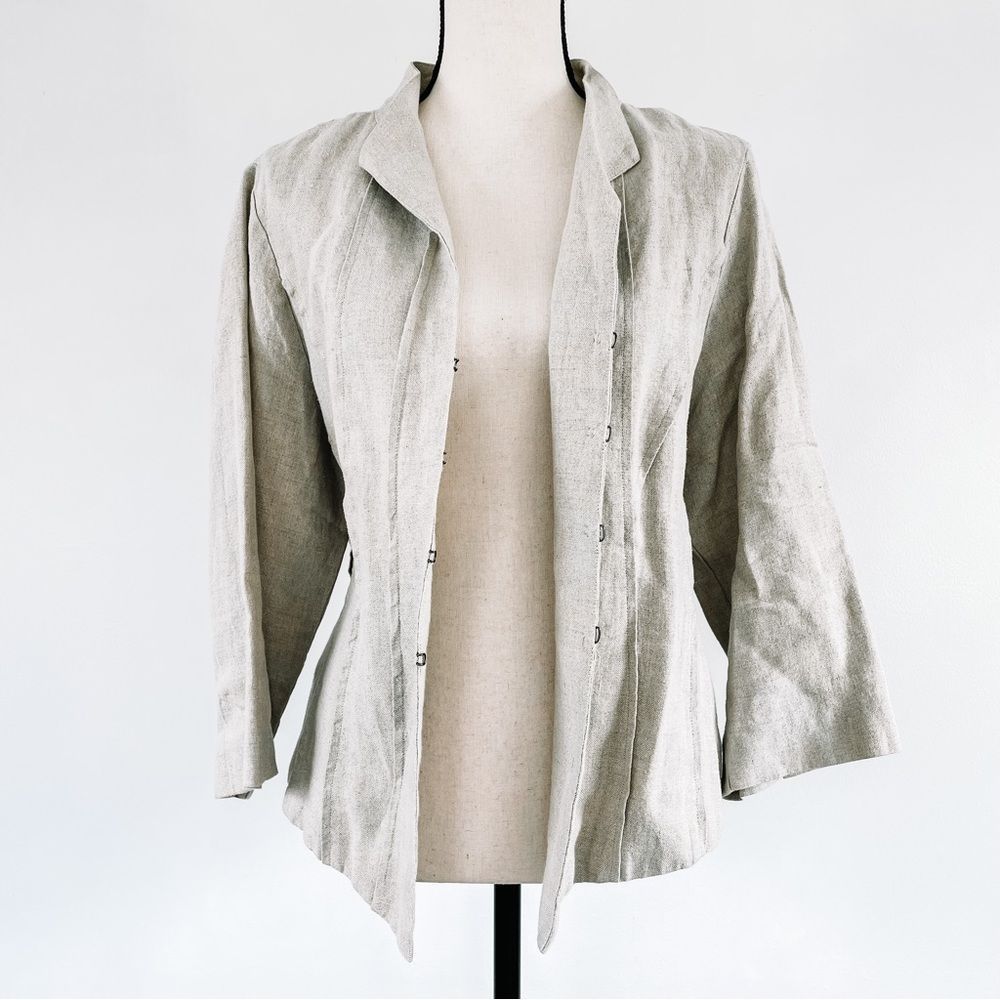 Eileen Fisher Organic Linen Collared Casual Blazer Jacket Undyed Natural Sz 16